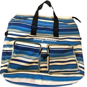 Tommy Bahama Travel Cooler Soft Fold~Up Striped Blue Green Tan Beach Party 20X17